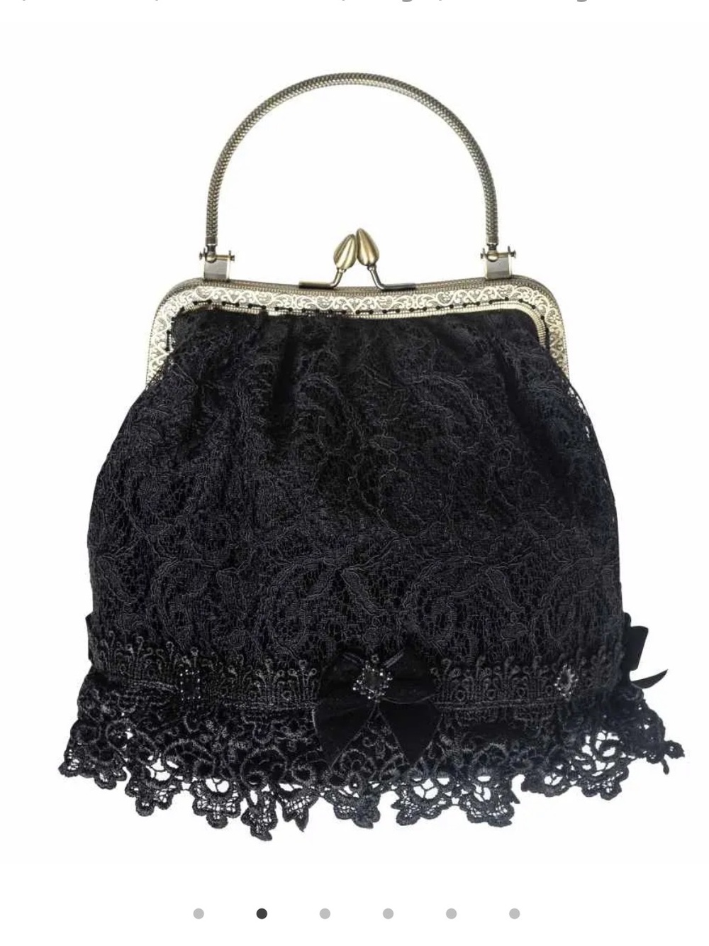 Black Victorian Lace Handbag with Metal Frame
